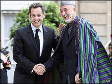 حامد کرزی، رییس جمهور افغانستان و نیکولای سارکوزی رییس جمهور فرانسه