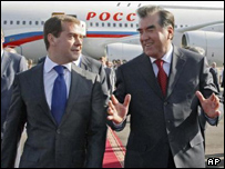 امامعلی رحمان و مدودف رئیسان جمهور تاجیکستان و روسیه