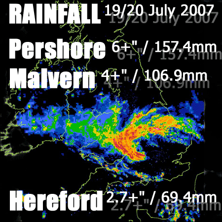 Rianfall Map of England July 20 2007