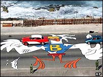 Caricaturas de protesto contra os Estados Unidos perto da missão americana em Havana