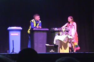 Hayley and Carys prepare for final rehearsals of 'Trash' a stage production about the importance of recycling.