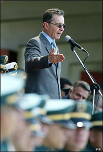 O presidente da Colômbia, Álvaro Uribe