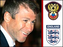 阿布拉莫维奇和英格兰、俄罗斯队徽