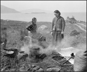Wool dyeing for tweed at Ardhasaig, Harris. Photo courtesy of RCAHMS.