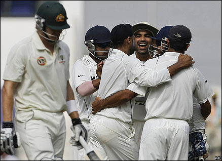 India's players celebrate victory
