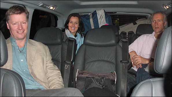 BBC Sport's Formula One editor Mark Wilkin, Lee McKenzie and Jonathan Legard arrive in Melbourne