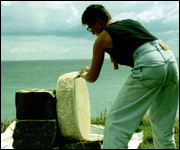 Saffron Waghorn working outside her studio