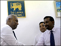 Minister Aluthgamage (R) with Upali Dharmadasa