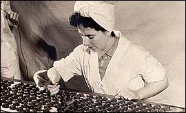 Rowntrees employee piping chocolates