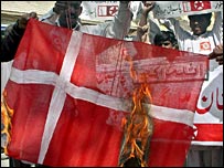 Danimarka bayrağını yakan bir grup