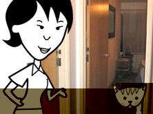 Helen and Kitty the cat in the hall