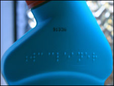Braille used on a plastic bottle