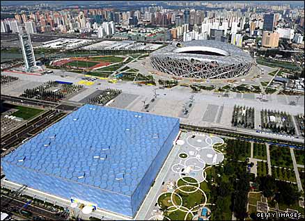 The Olympic Stadium, Water Cube and Ling Long Pagoda