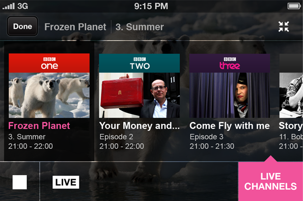 What's currently playing on other channels, overlayed over the current programme (Frozen Planet)