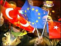 Demonstrace Turků, kteří podporují vstup země do EU
