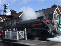 Steam locomotive 60009 'Union of South Africa' leaving Grosmont.