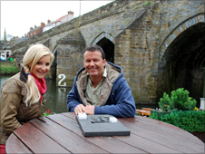 Helen Skelton with underwater archaeologist Gary Bankhead in Durham