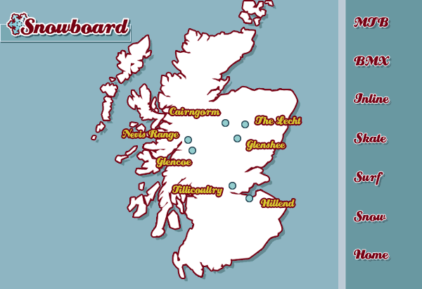 Map of Snowboarding areas