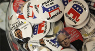 Democrat and republican campaign badges