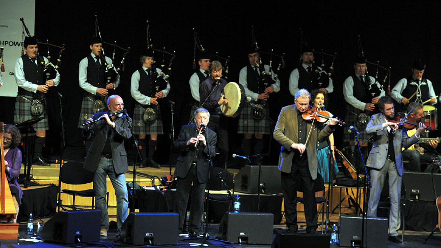 The Chieftans and Ry Cooder live at Glasgow Royal Concert Hall. Photo by Louis Decarlo