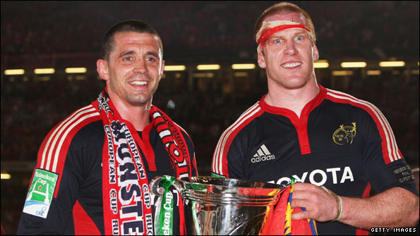 Alan Quinlan and Paul O'Connell with the 2008 Heineken Cup