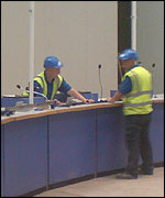 Work underway on the temporary ticket office