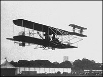 The Hon Charles Rolls flying his Wright biplane