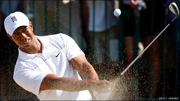 Tiger Woods practising at Hazeltine