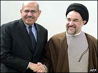 Mohamed El-Baradei e o presidente do Irã, Mohammad Khatami