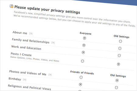 Screenshot of privacy settings on Facebook