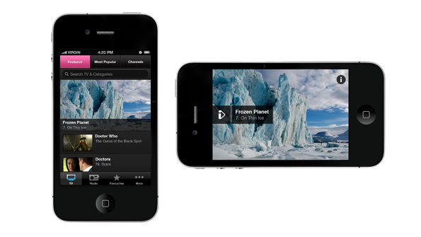 The app, showing Frozen Planet, in portrait and landscape orientations