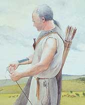 Painting of the Amesbury Archer, with a quiver of arrows