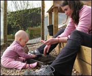 Tilia and Heather help out in the garden