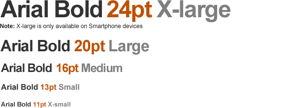Arial Bold in 24, 20, 16, 13, and 11 points.