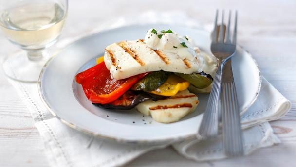 Roasted vegetable stack with halloumi
