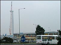 Turbine's tower viewed from near the town centre