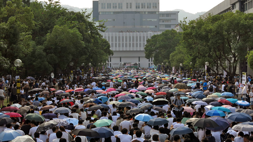 香港中文大學「百萬大道」上的傘海(BBC中文網記者葉靖斯攝22/9/2014)