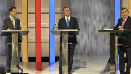 Clegg, Cameron a Brown