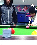 Playing snooker at the Dewsbury centre