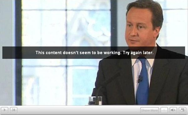 David Cameron in a broken BBC video player
