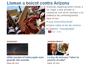 Captura de pantalla de Noticias Principales de BBC Mundo