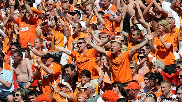 Blackpool fans cheer on their team