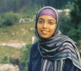 Shagufta Yaqub, in full Islamic headscarf, and Kashmir landscape