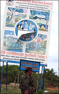 A warning sign for land mines in Sampur (file photo by Elmo Fernando)