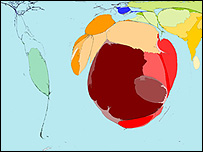 Foto: copyright SASI Group (University of Sheffield) and Mark Newman (University of Michigan); Fonte: http://www.worldmapper.org/