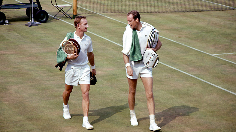Photograph of Rod Laver and Mark Cox at Wimbledon, 1968