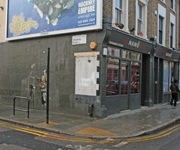 The Banksy on the restaurant wall.