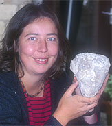 Sally Worrell with an Iron Age axehead