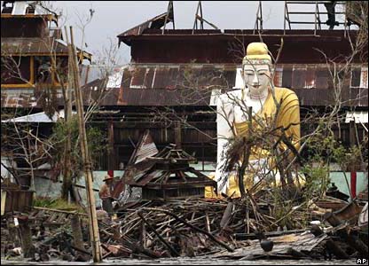 A wrecked temple in Pyapon in the Irrawaddy delta
