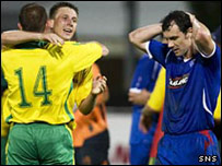 Rangers player Christain Dailly hangs his head after his side lose to FBK Kaunas
